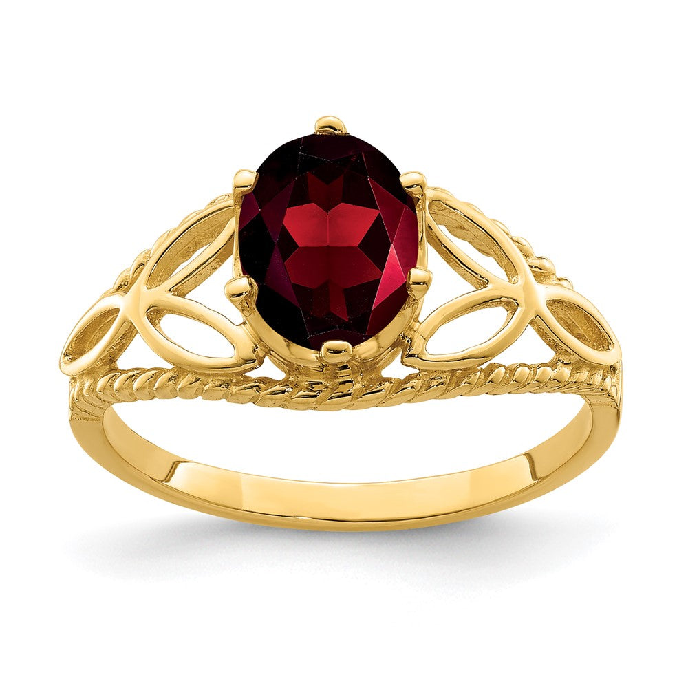 14K Yellow Gold 8x6mm Oval Garnet Checker ring