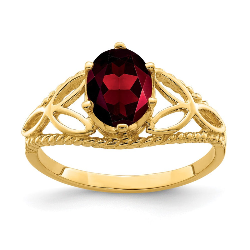 14K Yellow Gold 8x6mm Oval Garnet Checker ring