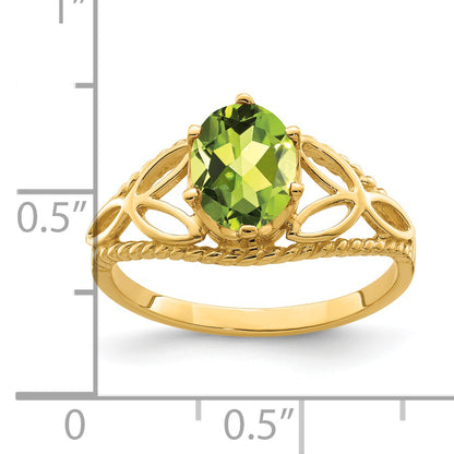 14K Yellow Gold 8x6mm Oval Peridot Checker ring