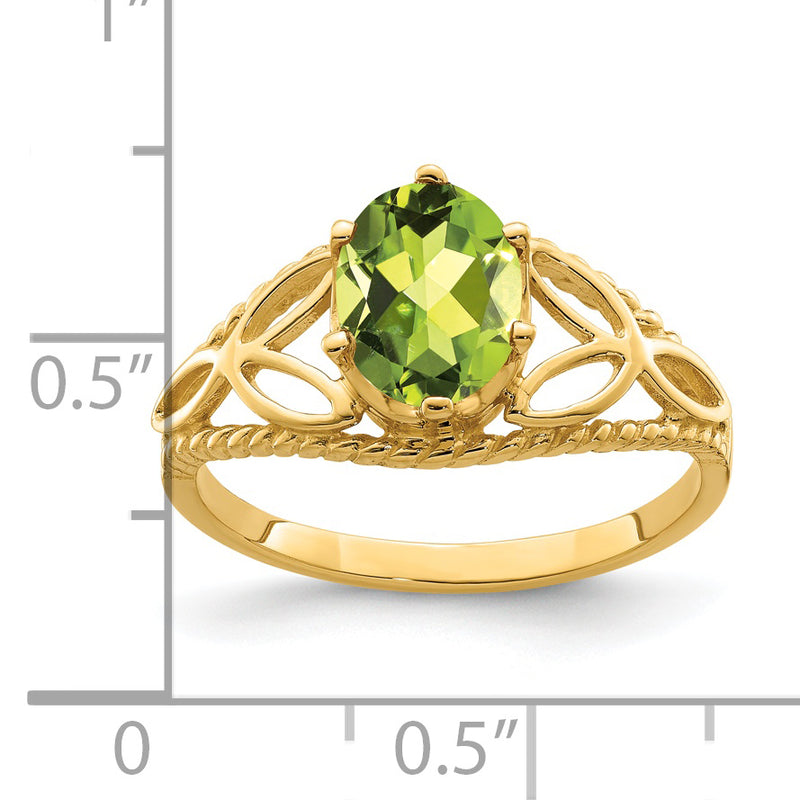 14K Yellow Gold 8x6mm Oval Peridot Checker ring
