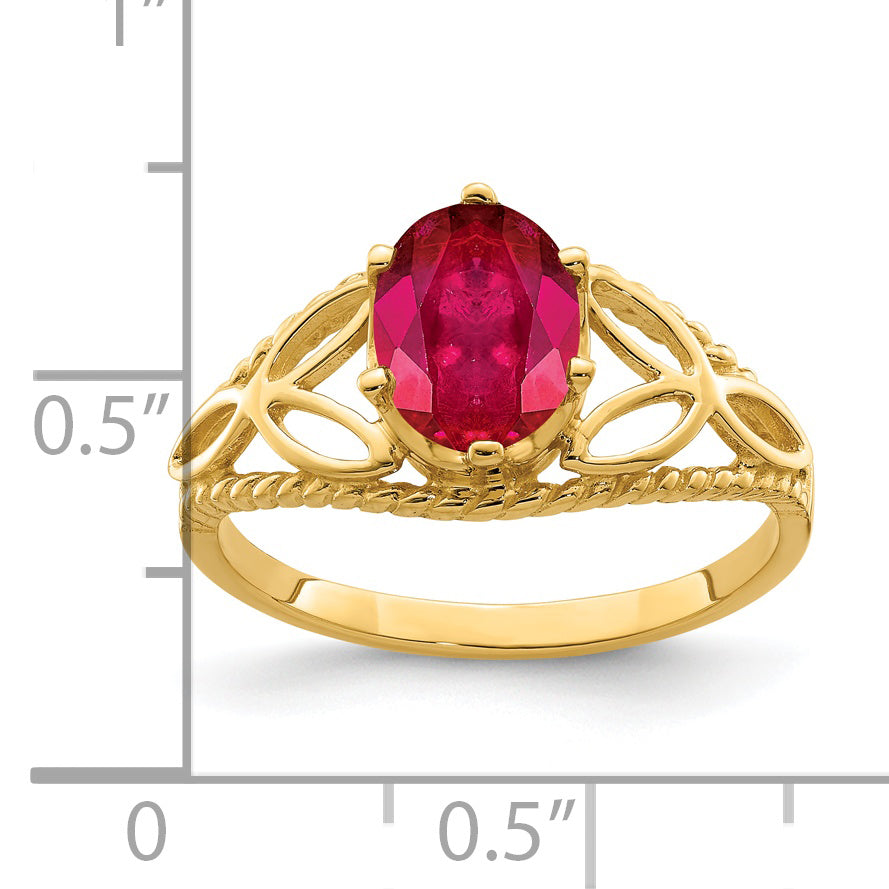 Solid 14k Yellow Gold 8x6mm Oval Simulated Ruby Ring