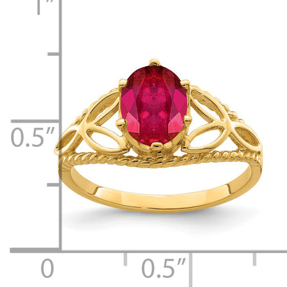 Solid 14k Yellow Gold 8x6mm Oval Simulated Ruby Ring