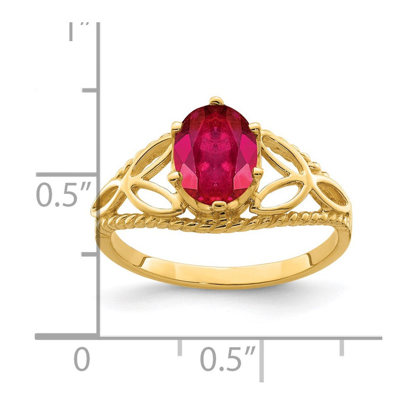 Solid 14k Yellow Gold 8x6mm Oval Simulated Ruby Ring