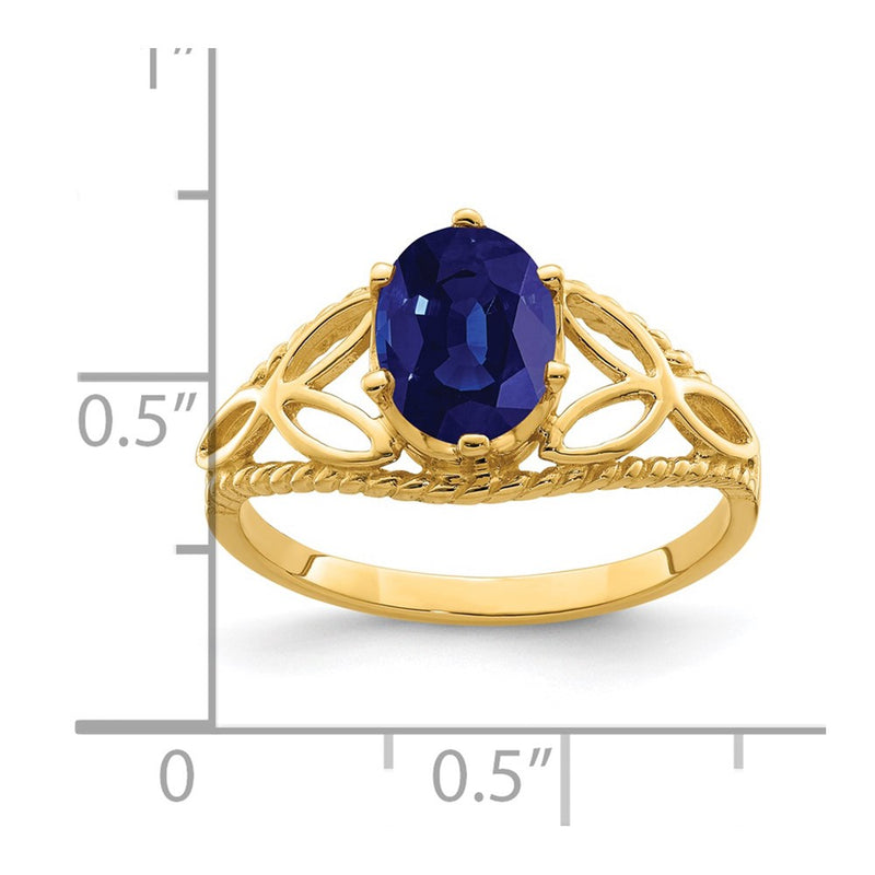 Solid 14k Yellow Gold 8x6mm Oval Simulated Sapphire Ring