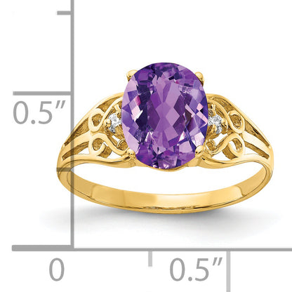 14K Yellow Gold 9X7mm Oval Amethyst Aaa Diamond Ring