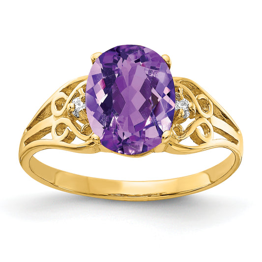 14K Yellow Gold 9X7mm Oval Amethyst Aaa Diamond Ring