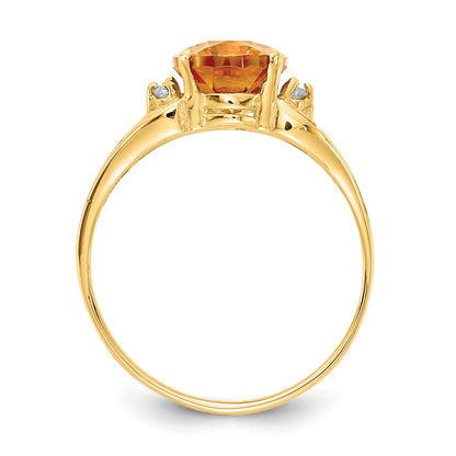 14K Yellow Gold 9X7mm Oval Citrine Checker Aa Diamond Ring
