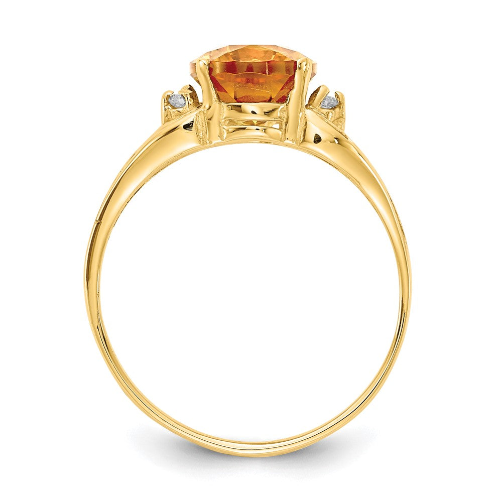 14K Yellow Gold 9X7mm Oval Citrine Vs Diamond Ring
