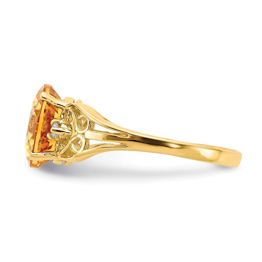14K Yellow Gold 9X7mm Oval Citrine Vs Diamond Ring