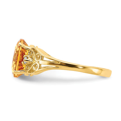 14K Yellow Gold 9X7mm Oval Citrine Aaa Diamond Ring