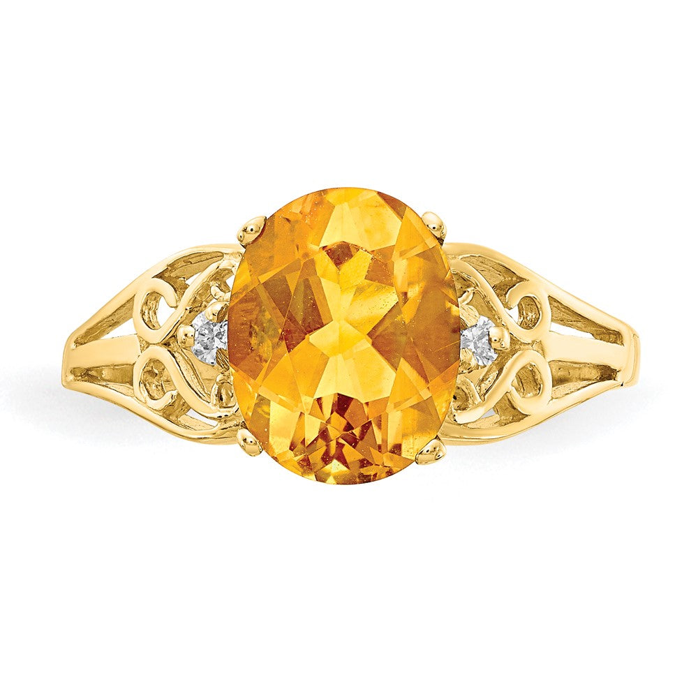 14K Yellow Gold 9X7mm Oval Citrine Checker A Diamond Ring