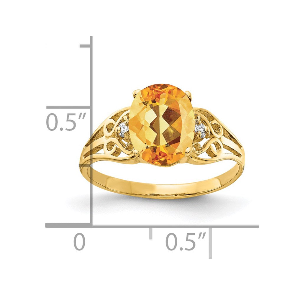 14K Yellow Gold 9X7mm Oval Citrine Aaa Diamond Ring