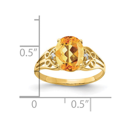 14K Yellow Gold 9X7mm Oval Citrine Checker A Diamond Ring