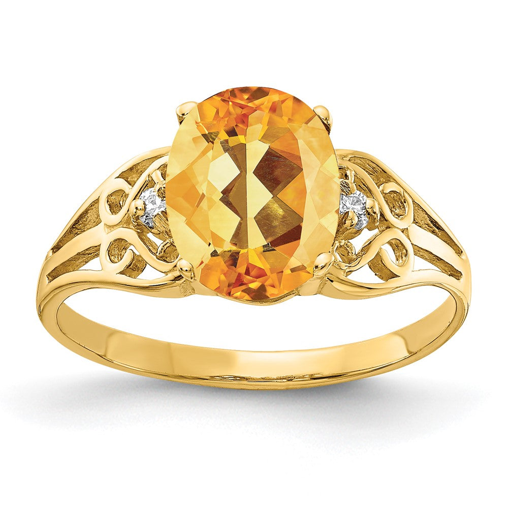 14K Yellow Gold 9X7mm Oval Citrine Vs Diamond Ring