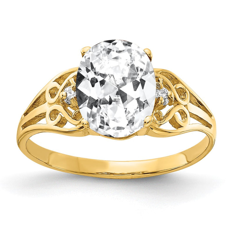 Solid 14k Yellow Gold 9x7mm Oval Cubic Zirconia AAA Simulated CZ Ring