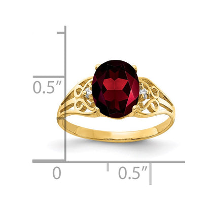 14K Yellow Gold 9X7mm Oval Garnet Checker A Diamond Ring
