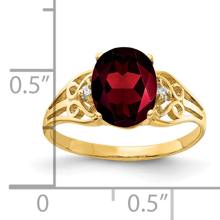 14K Yellow Gold 9X7mm Oval Garnet Checker Vs Diamond Ring