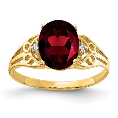 14K Yellow Gold 9X7mm Oval Garnet Checker A Diamond Ring