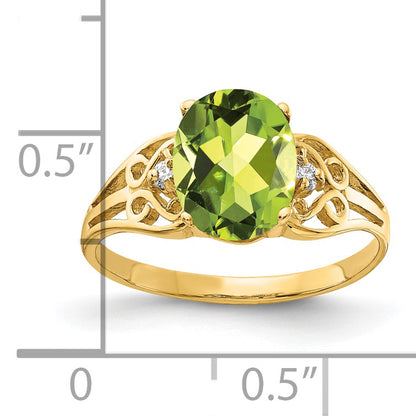 14K Yellow Gold 9X7mm Oval Peridot Vs Diamond Ring