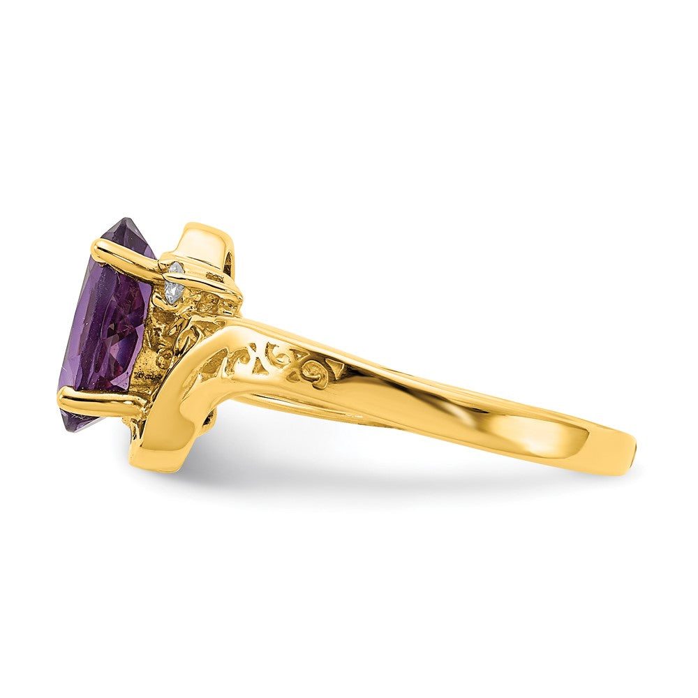 14K Yellow Gold 9X7mm Oval Amethyst Checker A Diamond Ring