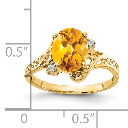 14K Yellow Gold 9X7mm Oval Citrine Checker Aaa Diamond Ring