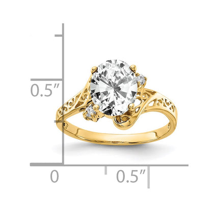 Solid 14k Yellow Gold 9x7mm Oval Cubic Zirconia VS Simulated CZ Ring