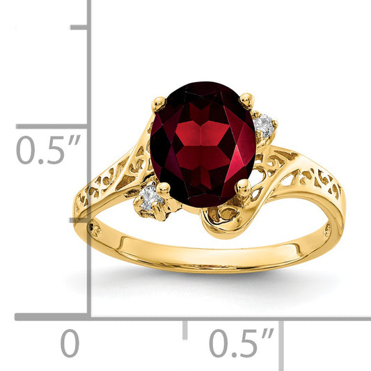 14K Yellow Gold 9X7mm Oval Garnet Checker A Diamond Ring