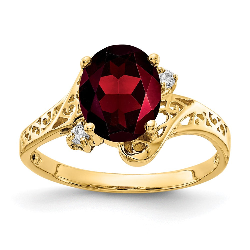 14K Yellow Gold 9X7mm Oval Garnet A Diamond Ring