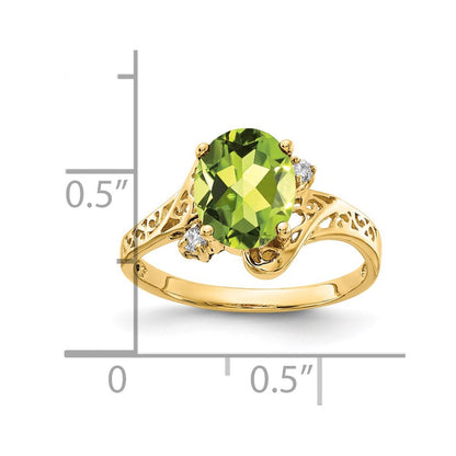 14K Yellow Gold 9x7mm Oval Peridot A Real Diamond ring