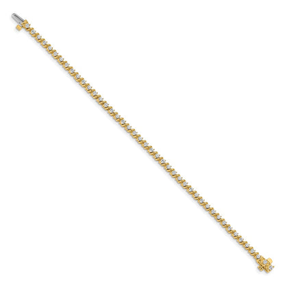 14K Yellow Gold Complete 2 Carat Round A Diamond Swirled Prong 7 Inch Tennis Bracelet