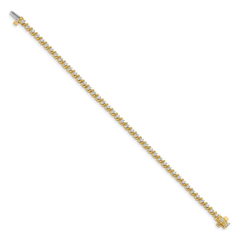 14K Yellow Gold Complete 2 Carat Round Aa Diamond Swirled Prong 7 Inch Tennis Bracelet