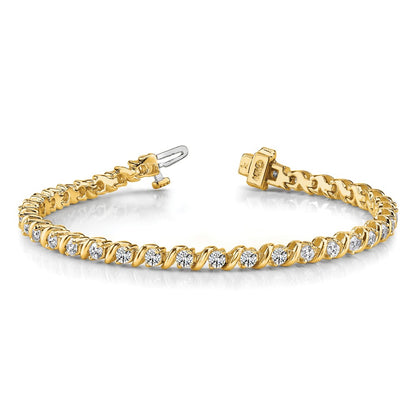 14K Yellow Gold Complete 2 Carat Round Aaa Diamond Swirled Prong 7 Inch Tennis Bracelet
