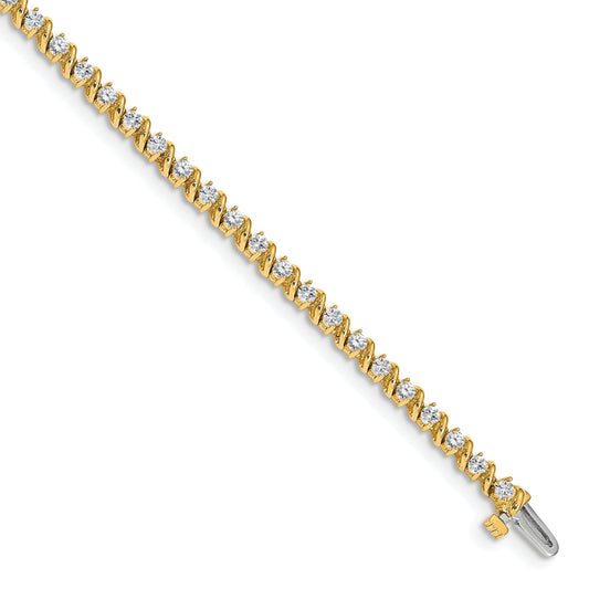 14K Yellow Gold Complete 2 Carat Round Aa Diamond Swirled Prong 7 Inch Tennis Bracelet