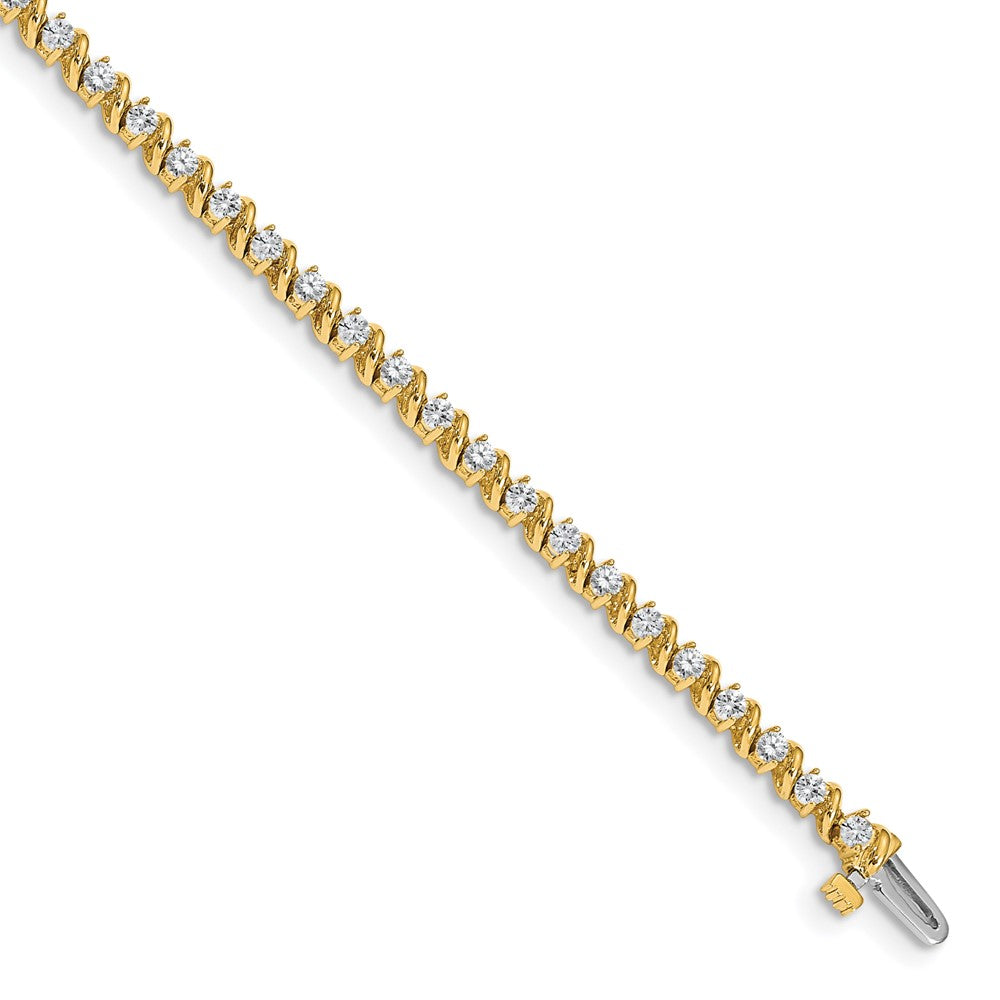 14K Yellow Gold Complete 2 Carat Round Aa Diamond Swirled Prong 7 Inch Tennis Bracelet