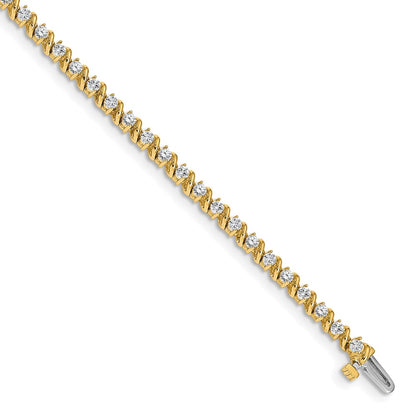 14K Yellow Gold Complete 2 Carat Round Aa Diamond Swirled Prong 7 Inch Tennis Bracelet