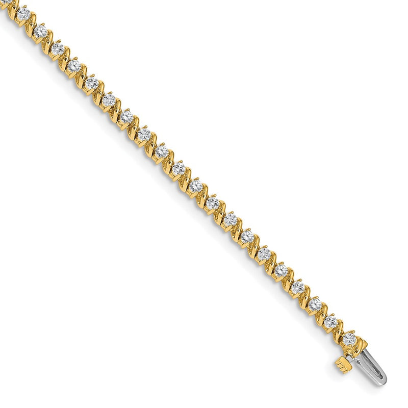 14K Yellow Gold Complete 2 Carat Round Aa Diamond Swirled Prong 7 Inch Tennis Bracelet