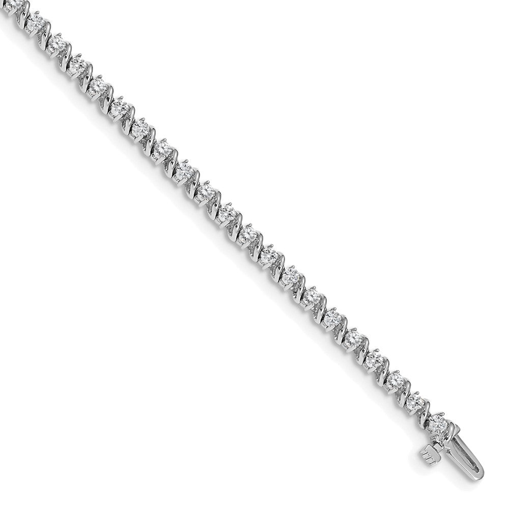 14K White Gold Complete 2 Carat Round A Diamond Swirled Prong 7 Inch Tennis Bracelet