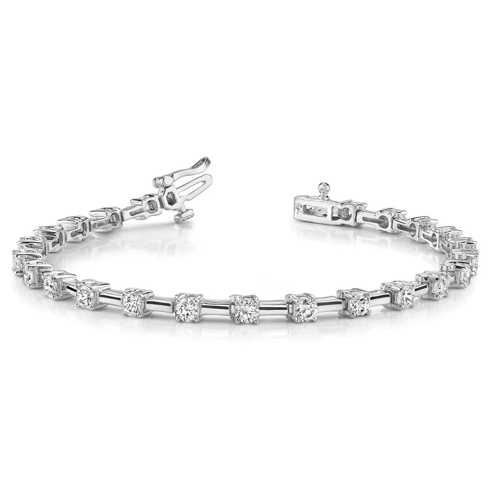 14K White Gold Complete 2 Carat Round Aaa Diamond Bar Link 7 Inch Tennis Bracelet