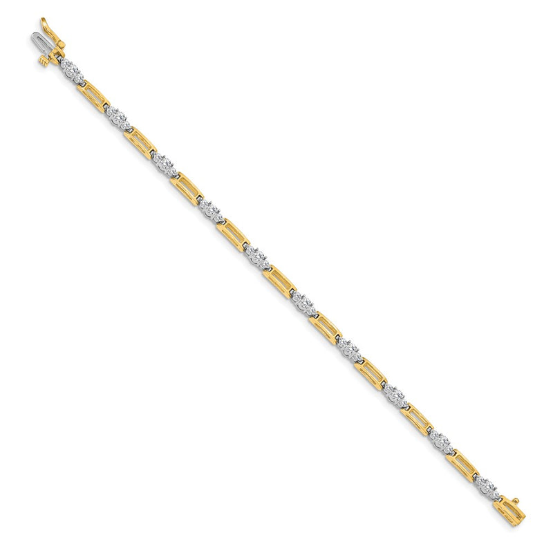 14K Two Tone Complete 2.1 Carat Round Aa Diamond Bar Link 7 Inch Tennis Bracelet