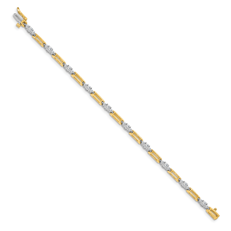 14K Two Tone Complete 2.1 Carat Round A Diamond Bar Link 7 Inch Tennis Bracelet