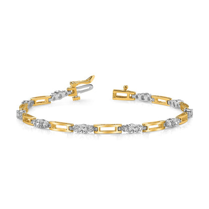 14K Two Tone Complete 2.1 Carat Round Aa Diamond Bar Link 7 Inch Tennis Bracelet