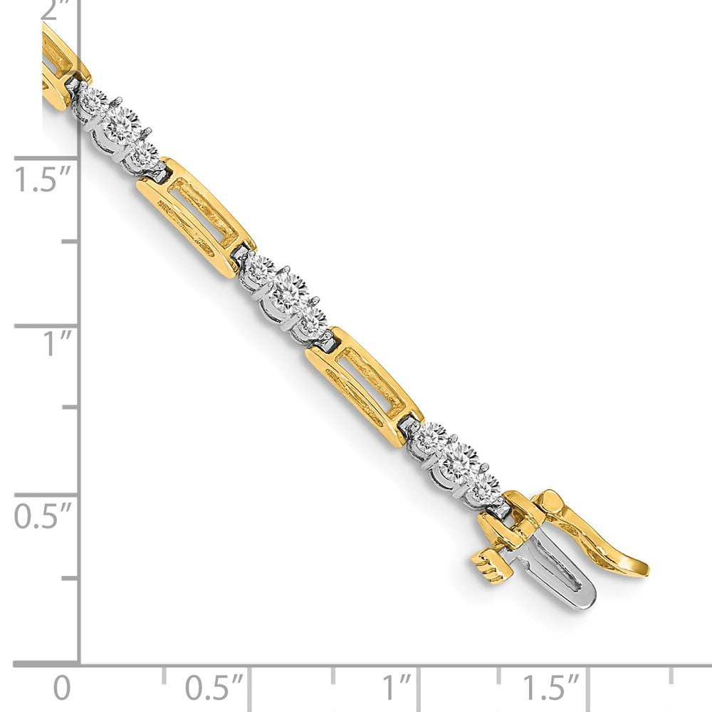 14K Two Tone Complete 2.1 Carat Round Aaa Diamond Bar Link 7 Inch Tennis Bracelet