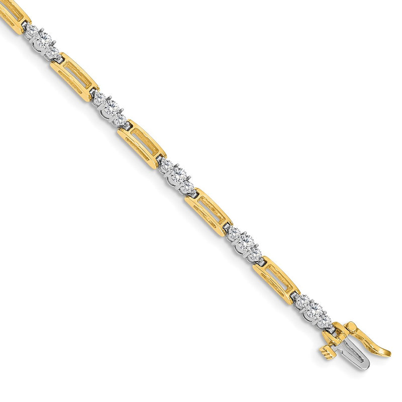 14K Two Tone Complete 2.1 Carat Round Aa Diamond Bar Link 7 Inch Tennis Bracelet