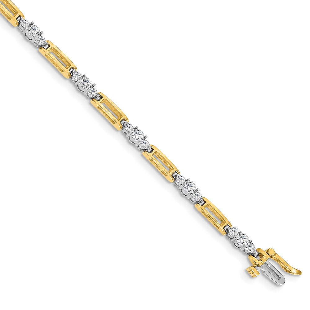 14K Two Tone Complete 2.1 Carat Round Aaa Diamond Bar Link 7 Inch Tennis Bracelet