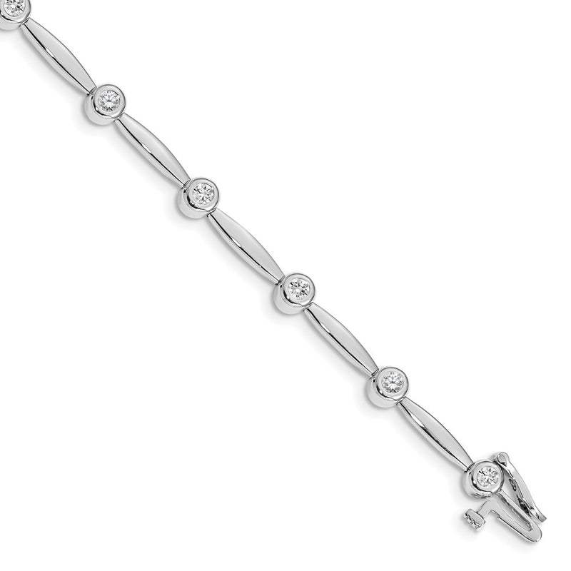 14K White Gold Complete 1/2 Carat Round Aaa Diamond Bezel Curved Bar Link 7 Inch Bracelet