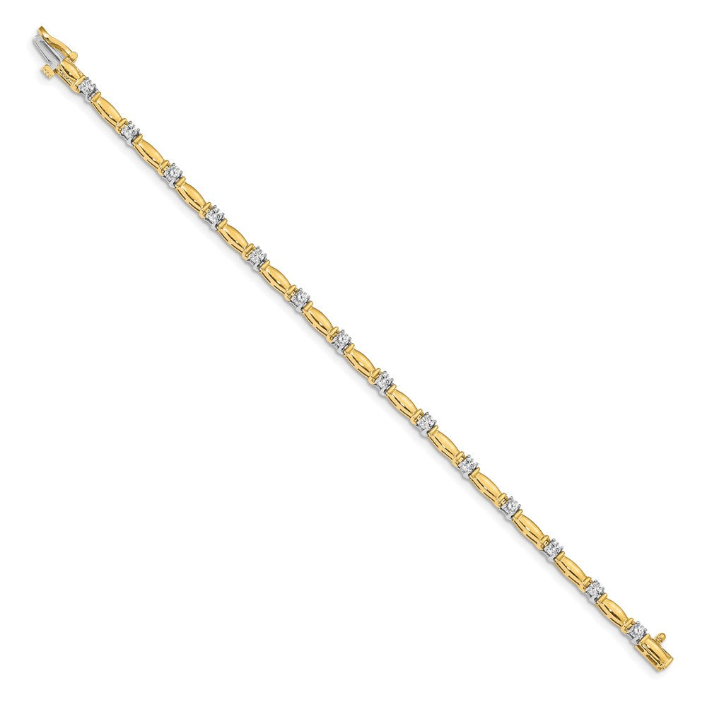 14K Two Tone Complete 1 Carat Round Aa Diamond Curved Bar Link 7 Inch Tennis Bracelet