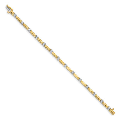 14K Two Tone Complete 1 Carat Round Aa Diamond Curved Bar Link 7 Inch Tennis Bracelet