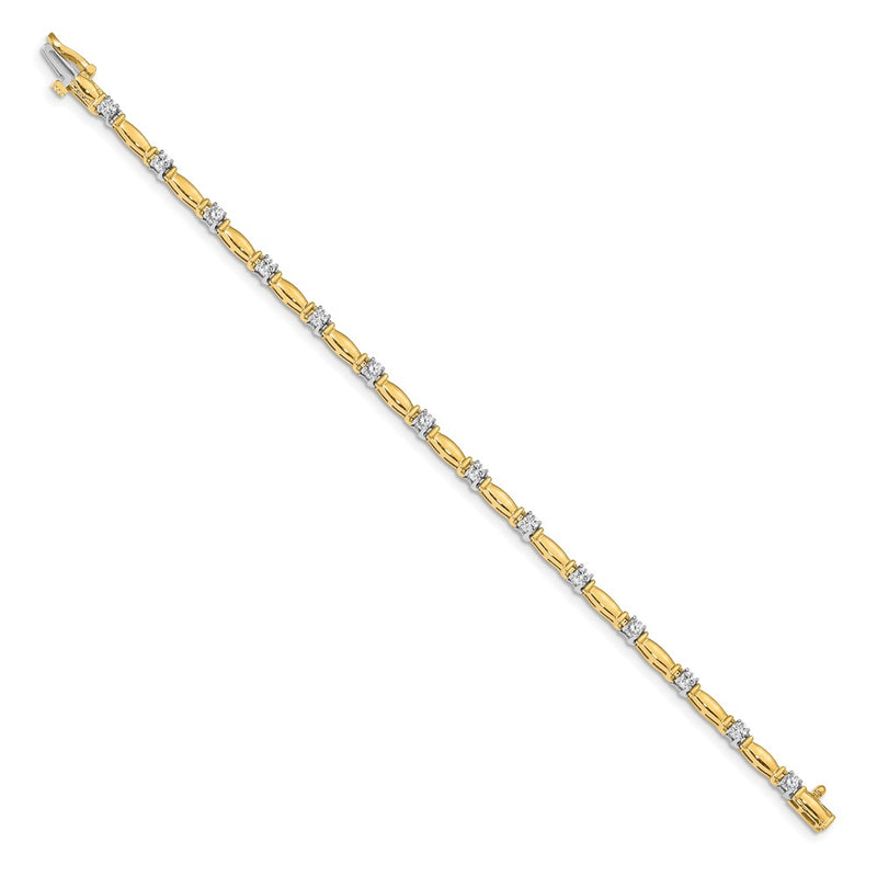 14K Two Tone Complete 1 Carat Round Aa Diamond Curved Bar Link 7 Inch Tennis Bracelet