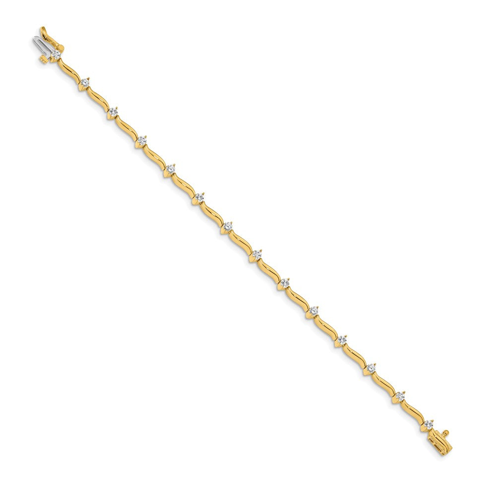 14K Yellow Gold Complete 1 Carat Round Vs Diamond 2 Prong Wavy Bar Link 7 Inch Tennis Bracelet