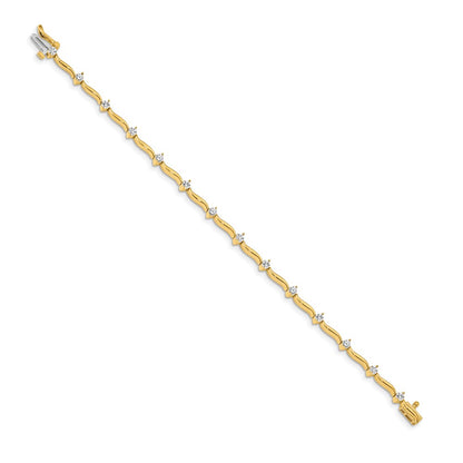 14K Yellow Gold Complete 1 Carat Round Aaa Diamond 2 Prong Wavy Bar Link 7 Inch Tennis Bracelet